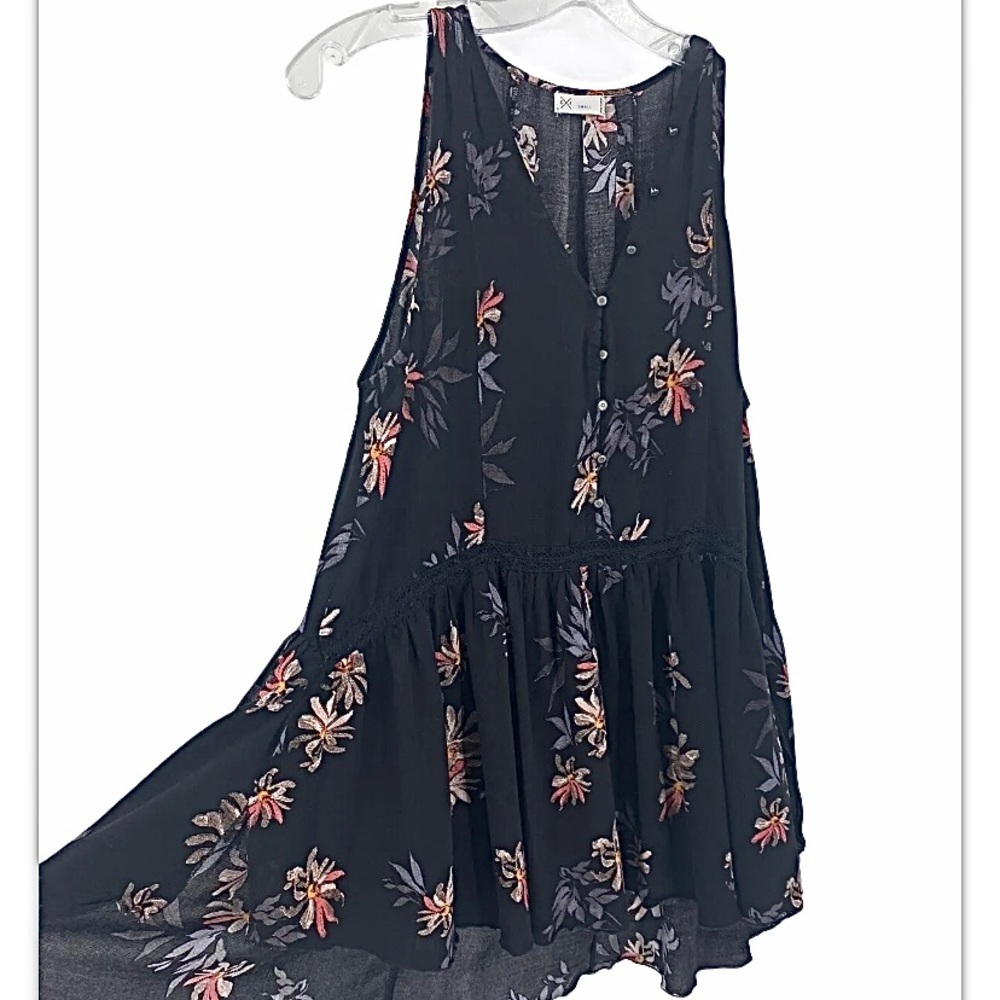 Gentle Fawn GF Floral Peach Pink Purple on Black Loose Tank with Baby Buttons S - Picture 6 of 6